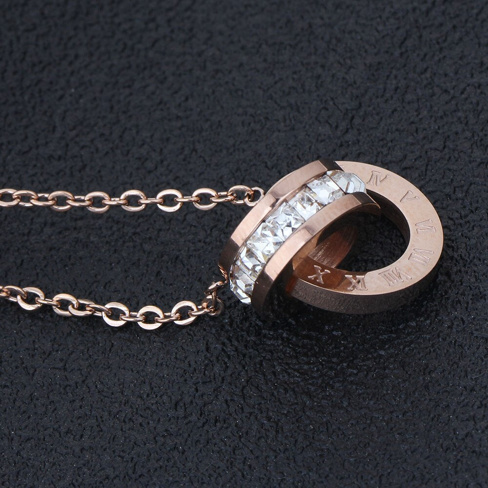 Hot Selling Stainless Steel Jewelry Set Rose Gold Color Roman Earring&Necklace For Women Wedding Accessories