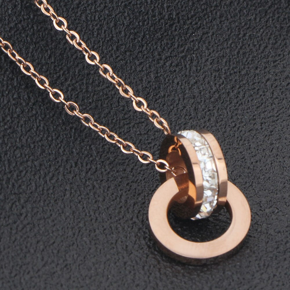 Hot Selling Stainless Steel Jewelry Set Rose Gold Color Roman Earring&Necklace For Women Wedding Accessories