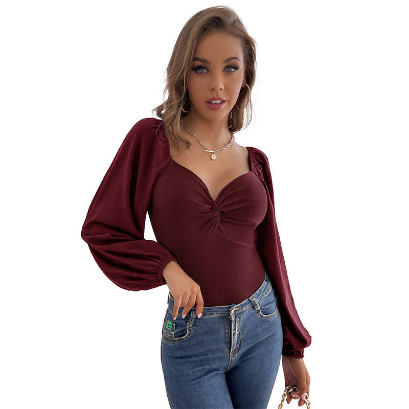 women's spring and autumn 2022 V-Neck long sleeve Pullover BODYSUIT