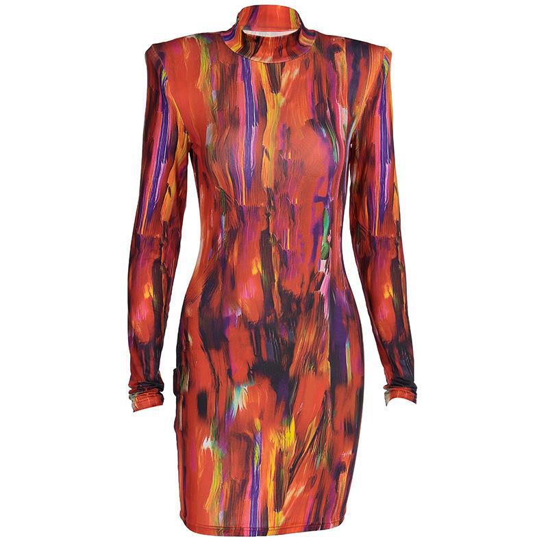 women's clothing 2021 new autumn and winter fashion printing slim fit hip wrap dress women's