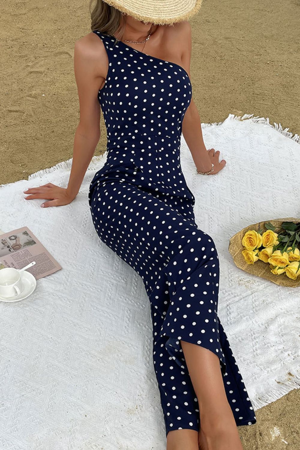 Polka Dot One-Shoulder Jumpsuit