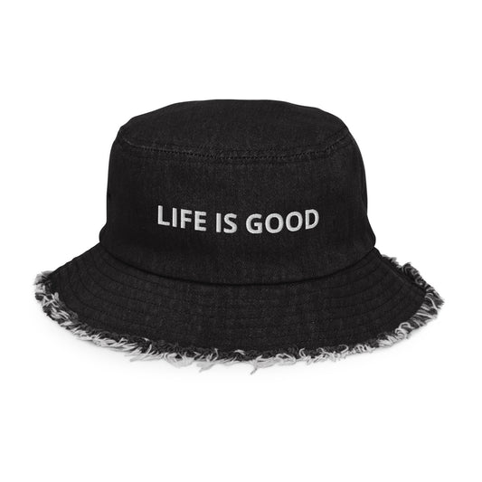 Life Is GOOD!!  Distressed denim bucket hat