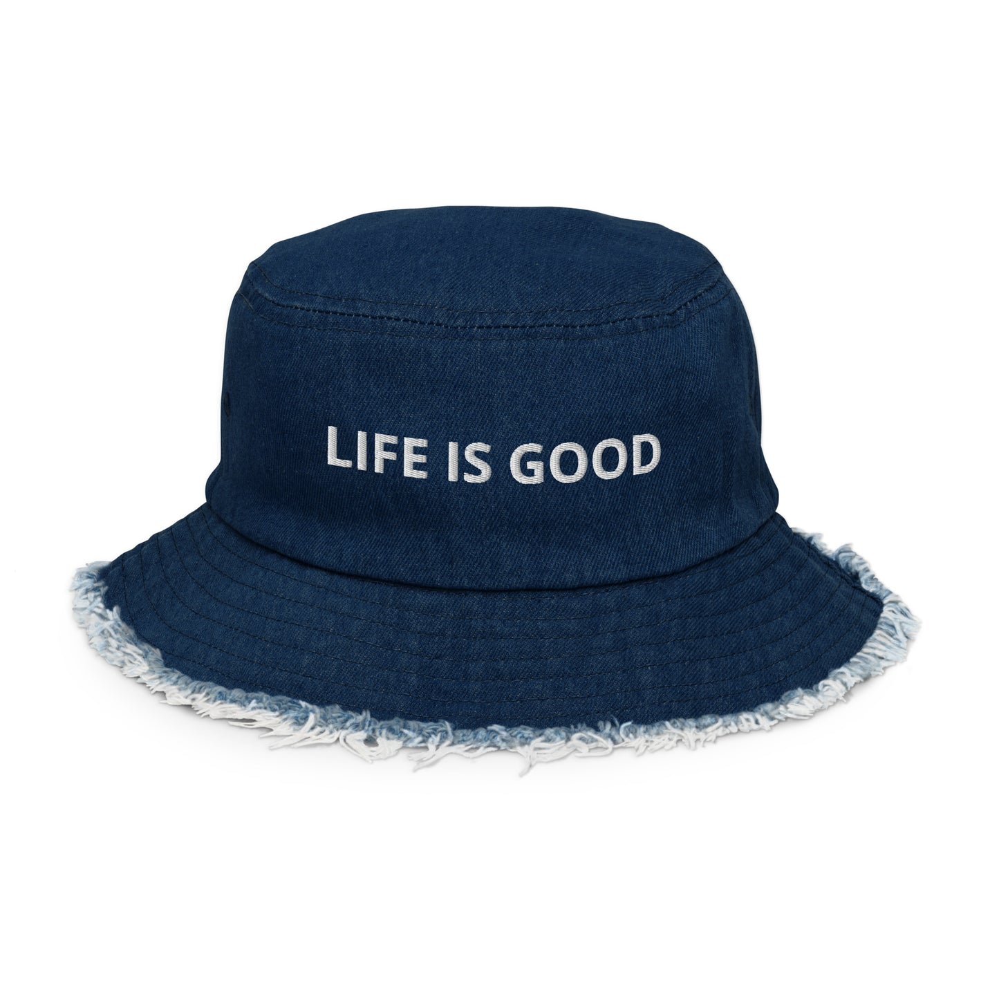 Life Is GOOD!!  Distressed denim bucket hat