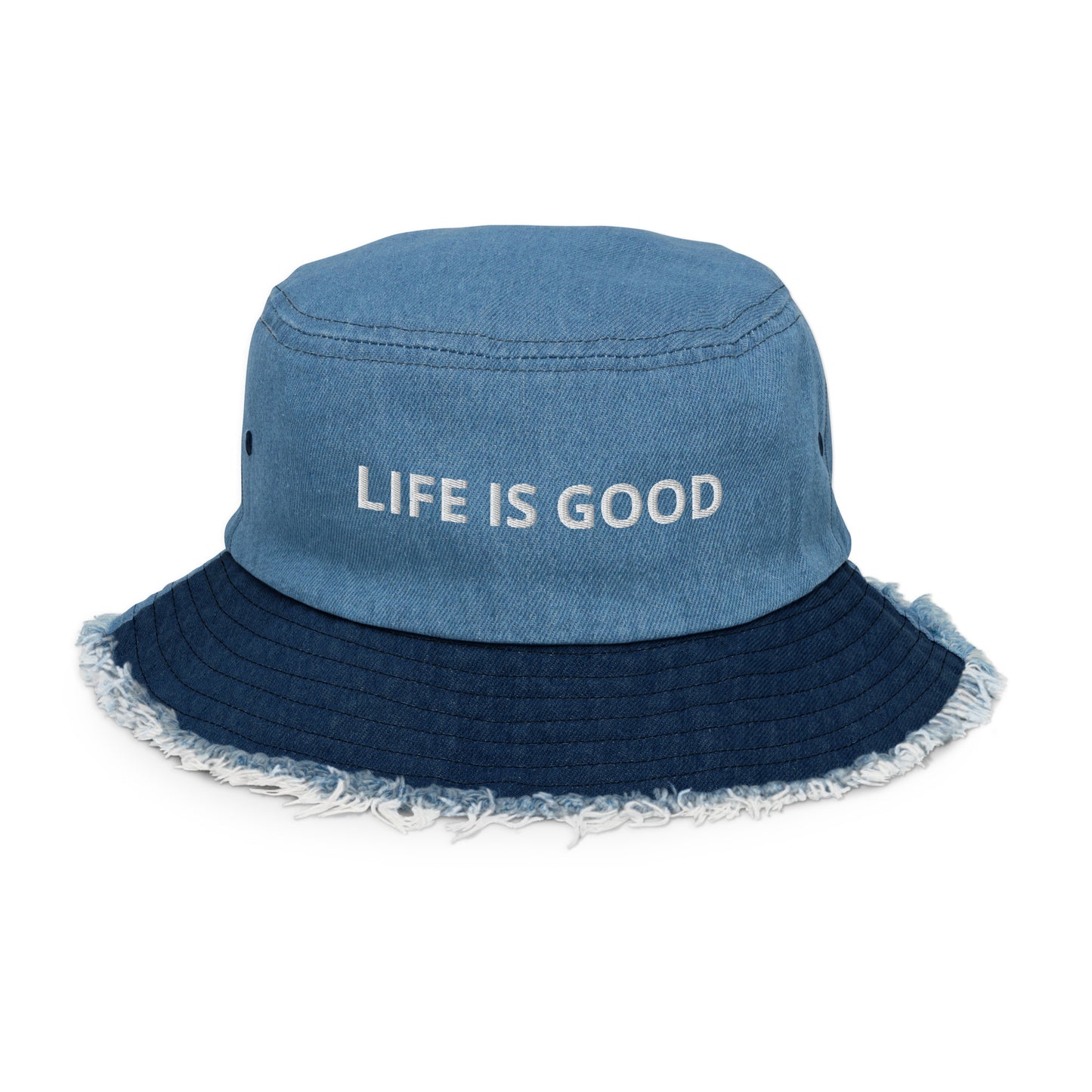 Life Is GOOD!!  Distressed denim bucket hat