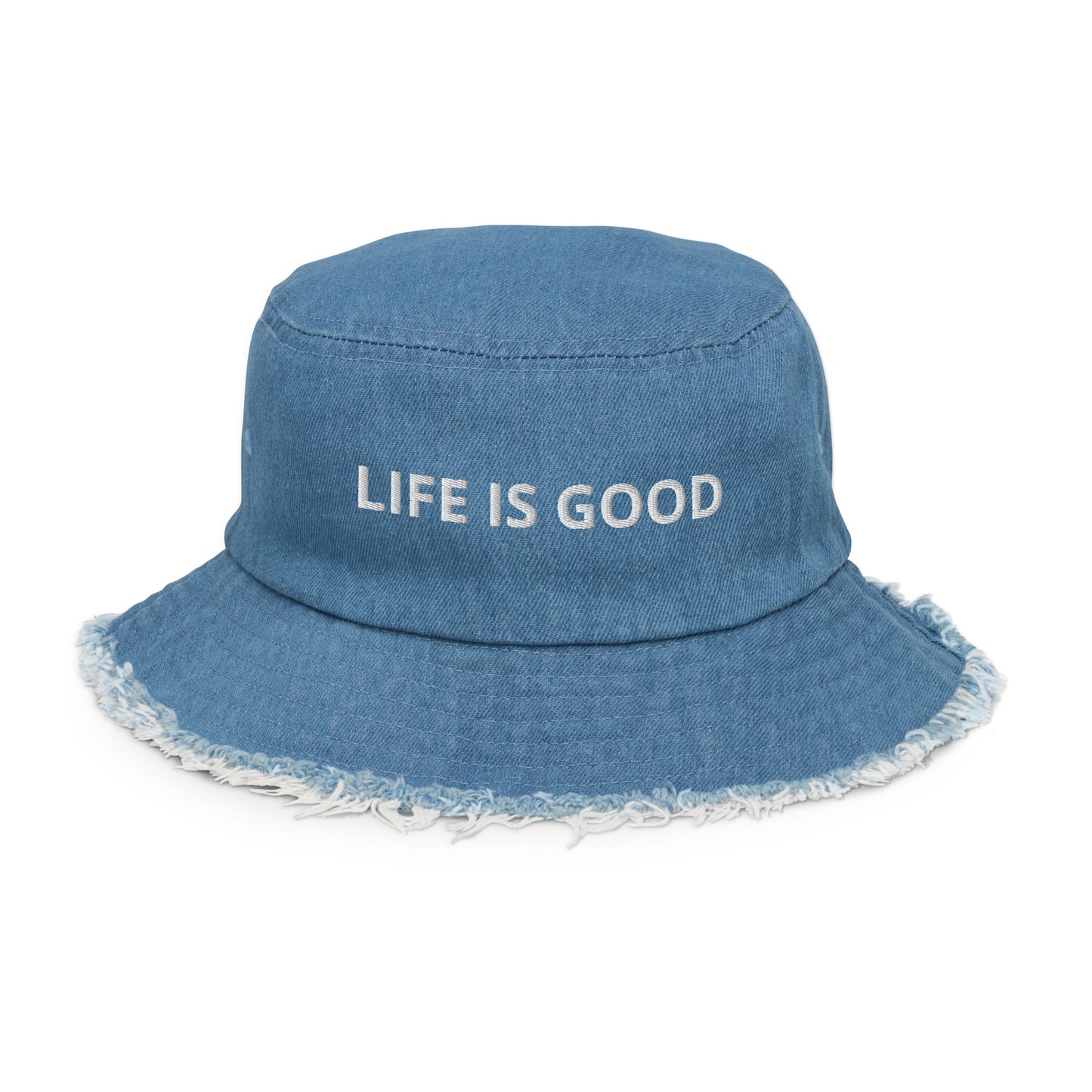 Life Is GOOD!!  Distressed denim bucket hat