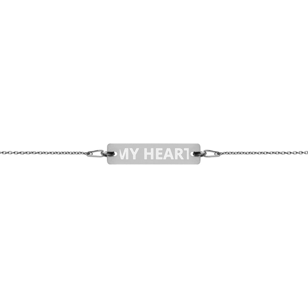 MY HEART 💕Engraved Silver Bar Chain Bracelet