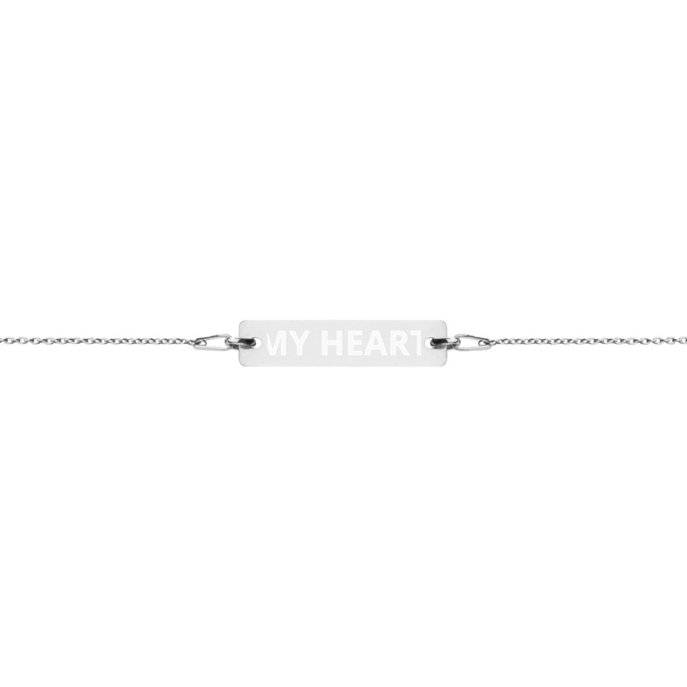 MY HEART 💕Engraved Silver Bar Chain Bracelet