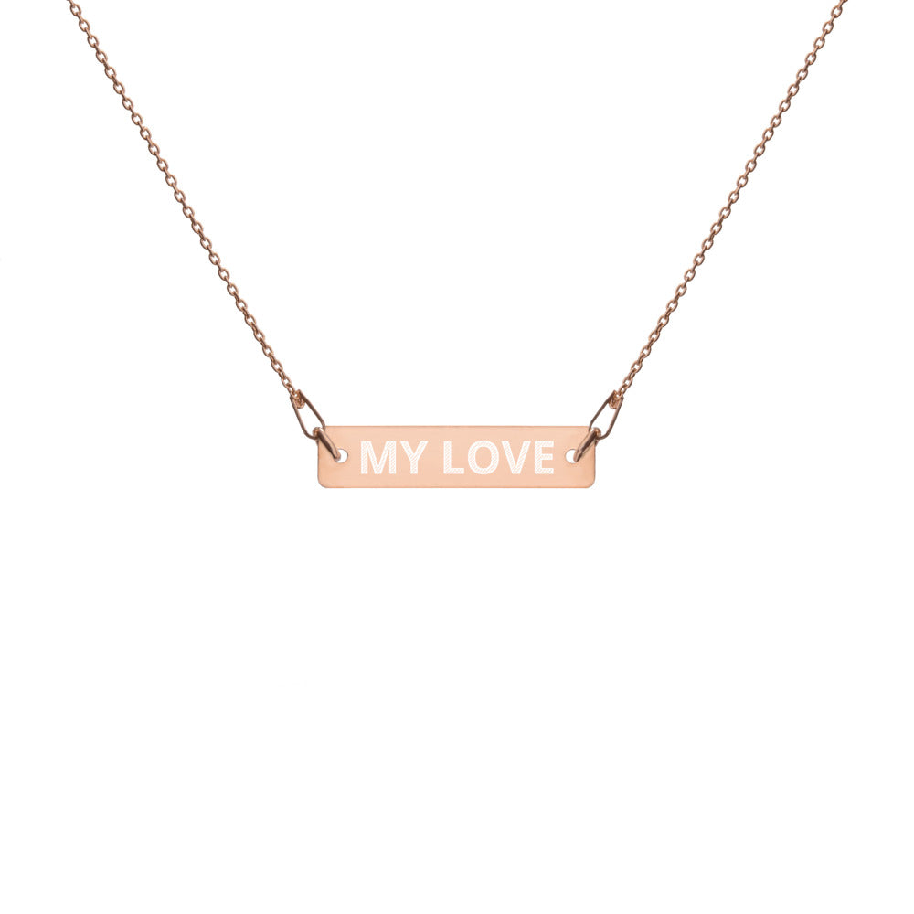 MY LOVE 💕Engraved Silver Bar Chain Necklace