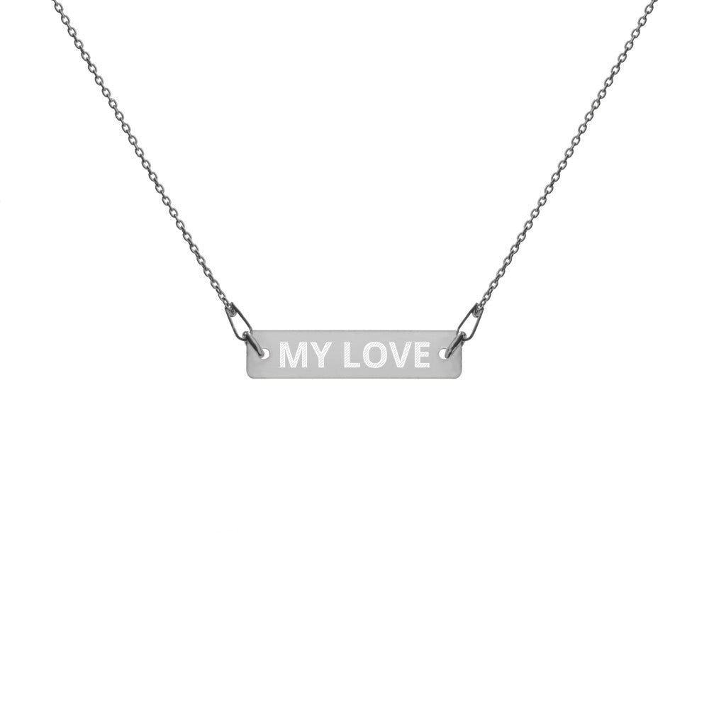 MY LOVE 💕Engraved Silver Bar Chain Necklace