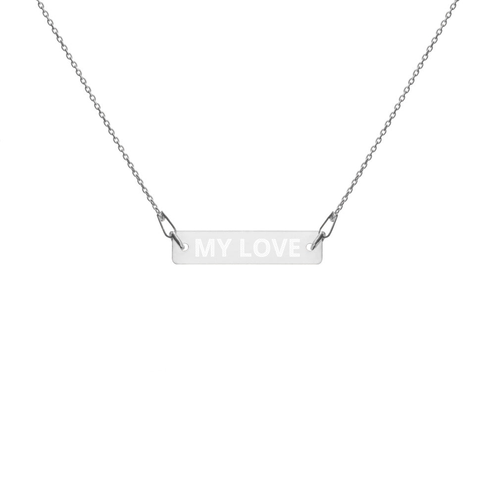 MY LOVE 💕Engraved Silver Bar Chain Necklace